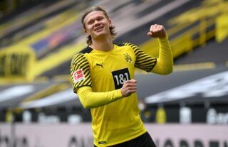 Man Utd transfer target Erling Haaland celebrates scoring for Borussia Dortmund