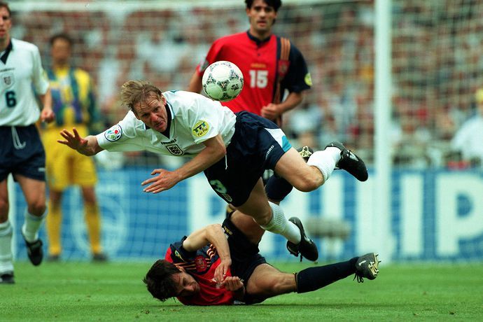 Stuart Pearce tackle vs Spain Euro 1996