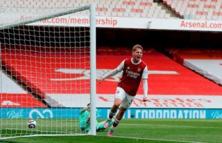 Emile Smith Rowe celebrates scoring for Arsenal against West Brom