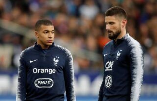Kylian Mbappe and Olivier Giroud in action for France