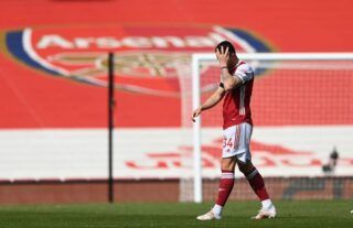 Arsenal midfielder Granit Xhaka looks dejected at the Emirates Stadium