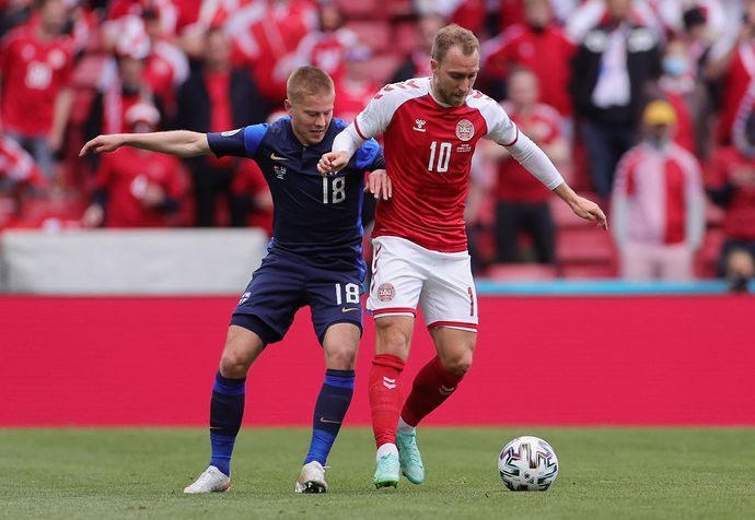 Christian Eriksen in action for Denmark vs Finland
