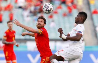 Sheffield United target Joe Allen in action for Wales at Euro 2020