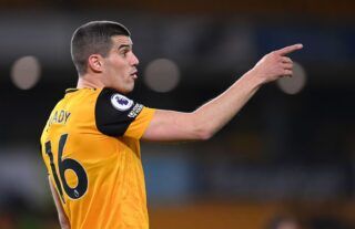 Wolves captain and Everton target Conor Coady giving instructions