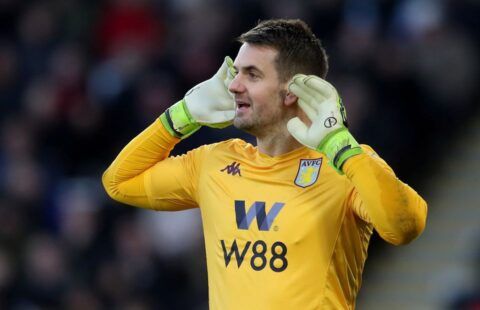 Aston Villa goalkeeper and Manchester United target Tom Heaton in action