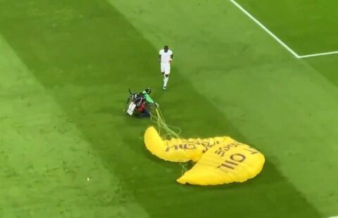 A parachutist made their way onto the pitch before Germany vs France