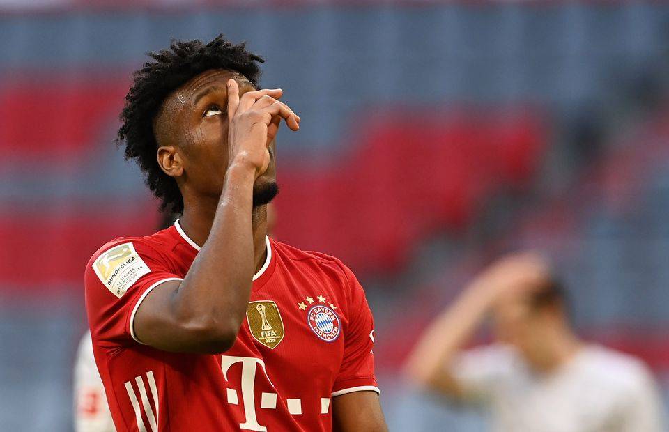 Bayern Munich's Kingsley Coman celebrating amid speculation over a move to Man United