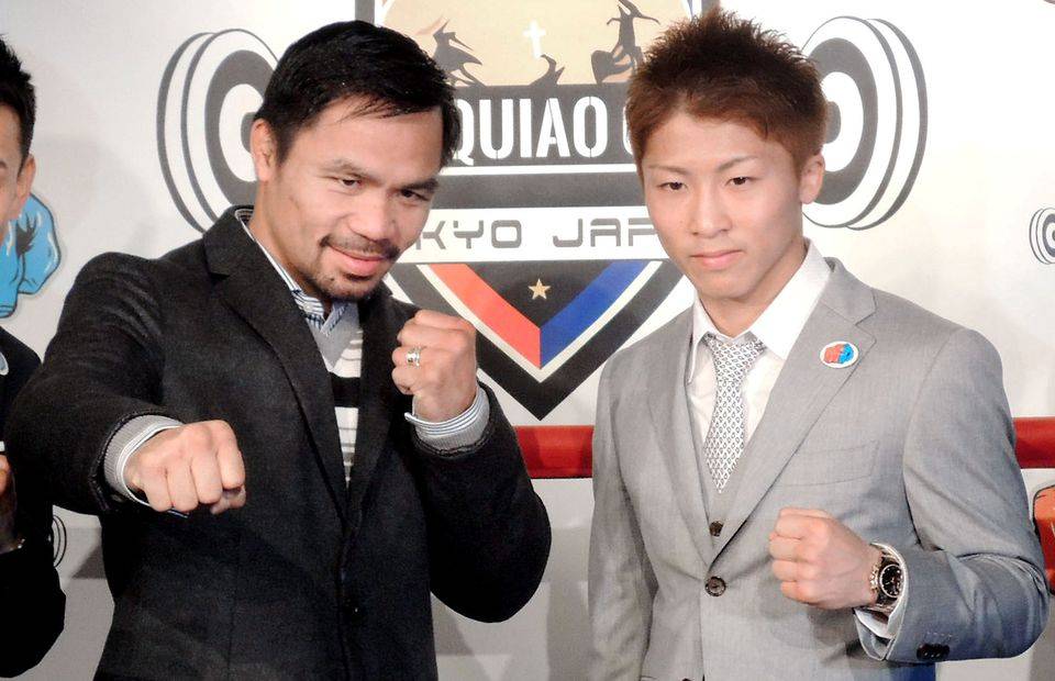 Manny Pacquiao poses for a photo with Naoya Inoue in Tokyo