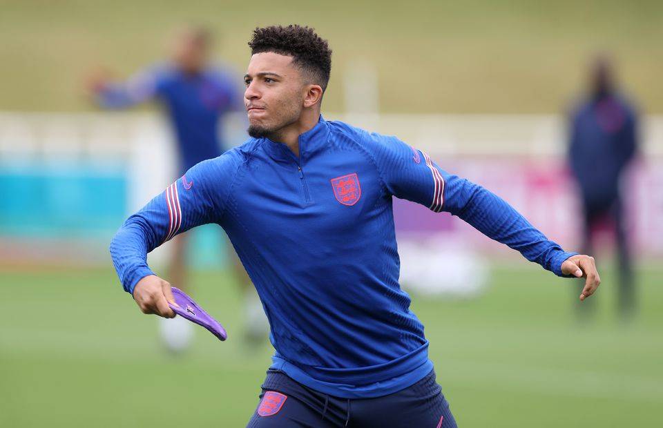 Jadon Sancho in training for England amid speculation over a transfer to Manchester United