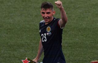 Billy Gilmour in action for Scotland vs England in Euro 2020