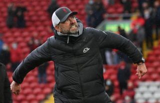 Jurgen Klopp celebrating post match amid speculation that Nat Phillips could leave Liverpool