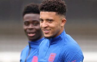 Jadon Sancho in training for England amid speculation over a move to Man United