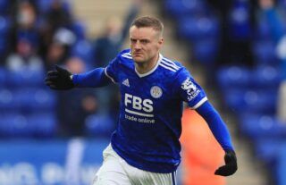 Jamie Vardy celebrates after scoring for Leicester City