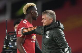 Paul Pogba with Ole Gunnar Solskjaer post match amid speculation over Man United replacing him with Goretzka