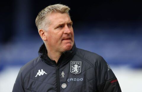 Aston Villa manager Dean Smith looking over his shoulder