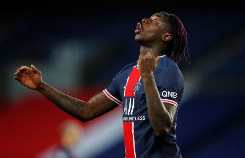 Everton forward Moise Kean looks up to the sky during his time at PSG