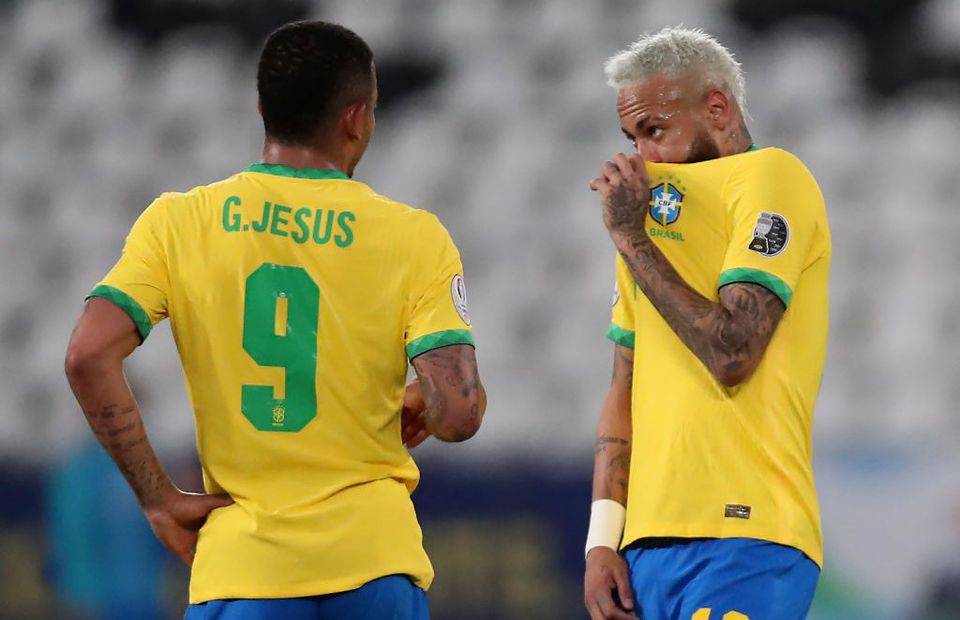 Neymar and Gabriel Jesus in action for Brazil