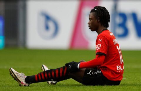 Eduardo Camavinga in action for Rennes amid speculation over a move to Man United