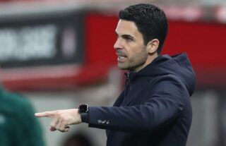 Arsenal manager Mikel Arteta on the touchline in the Europa League