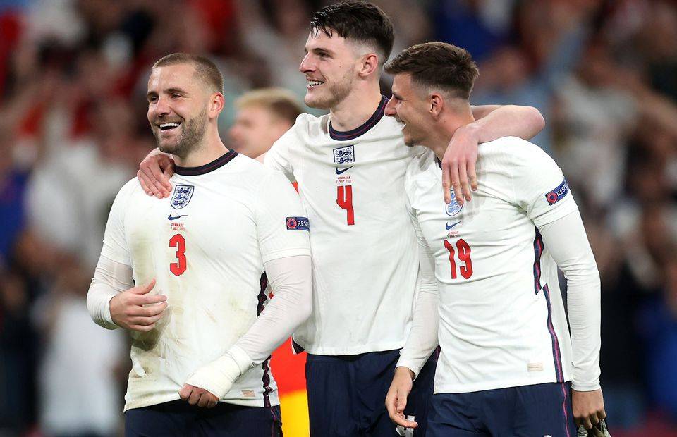 Declan Rice celebrates for England post match as they progress to the Euro 2020 final