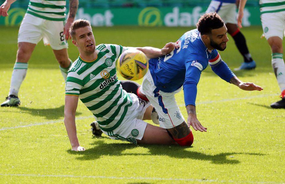 Celtic defender Kristoffer Ajer in action versus Rangers