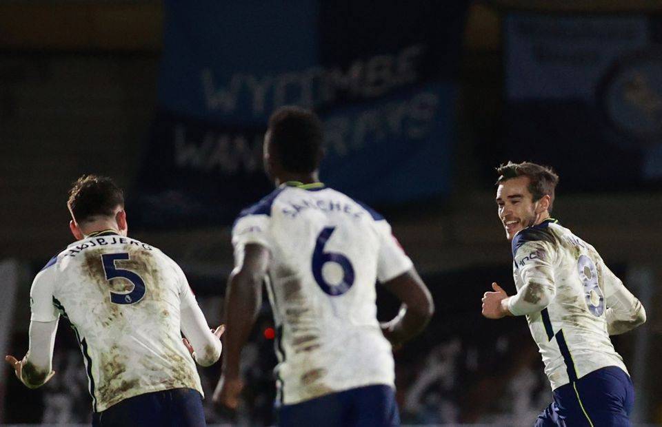 Aston Villa target Harry Winks celebrating with his teammates at Tottenham