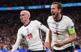 Kane and Foden celebrate England goal