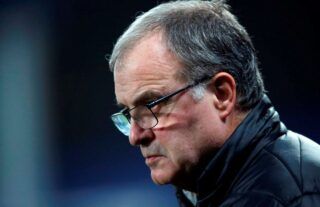 Leeds United manager Marcelo Bielsa watches on at Elland Road