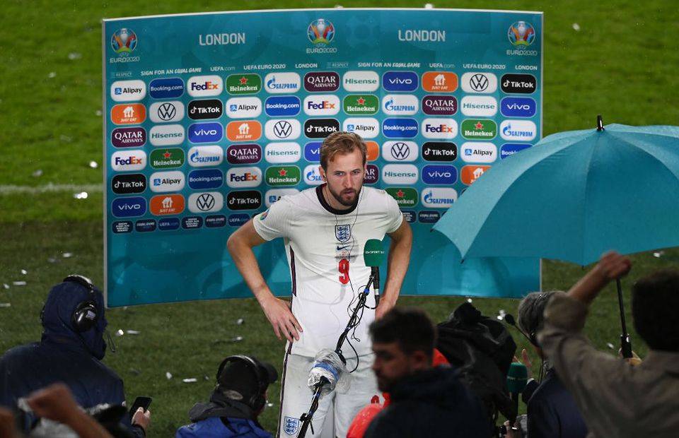 Harry Kane speaks to the media after England lose to Italy
