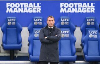 Leicester City manager Brendan Rodgers watches on at the King Power Stadium