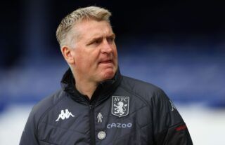 Aston Villa manager Dean Smith looking displeased