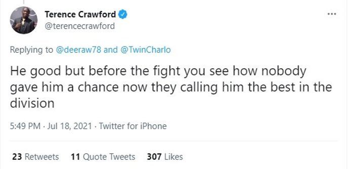 Terence Crawford replies to a boxing fan