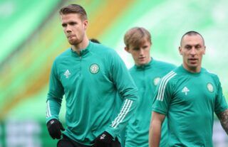 Celtic star Kristoffer Ajer warms up in Glasgow