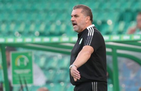 Celtic manager Ange Postecoglou gives instructions to his players