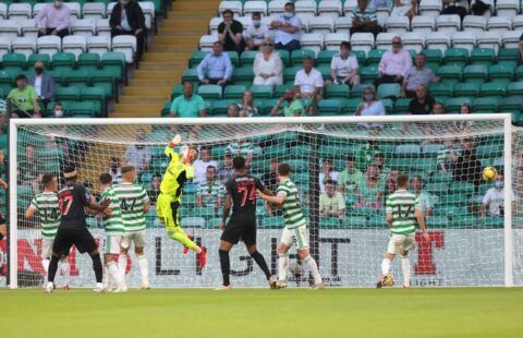 Celtic goalkeeper Vasilis Barkas fails to save a free kick in the Champions League