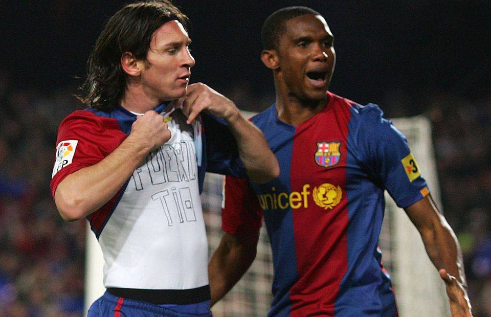 Lionel Messi and Samuel Eto'o in action for Barcelona