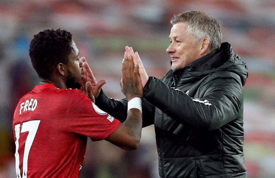 Ole Gunnar Solskjaer with Fred post match amid speculation over a move for Saul