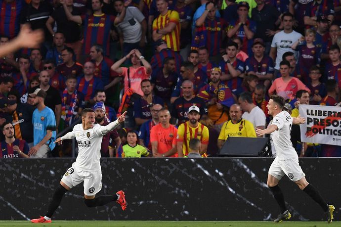 Rodrigo celebrates scoring in the Copa Del Rey