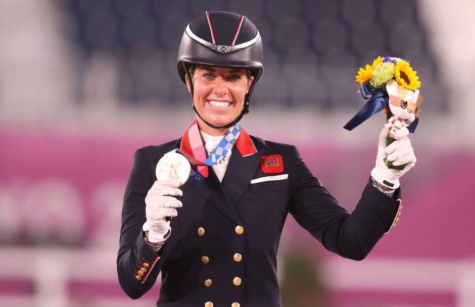 Charlotte Dujardin celebrates winning gold at Tokyo 2020