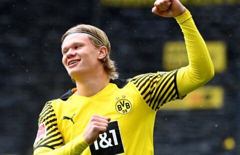 Erling Haaland in action for Borussia Dortmund amid speculation over a move to Chelsea