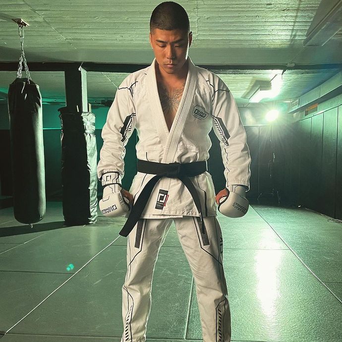 Samuel Ericsson poses in his Karate Combat Gi.