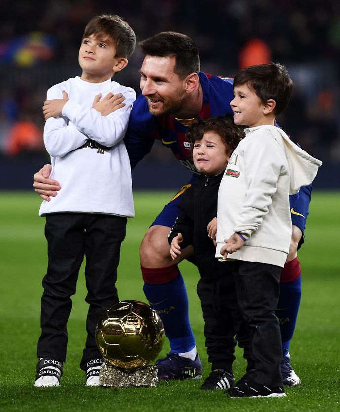 Lionel Messi and his sons, Thiago, Ciro and Mateo