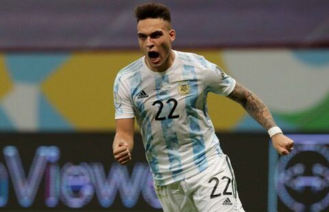 Arsenal transfer target Lautaro Martinez celebrates with Argentina