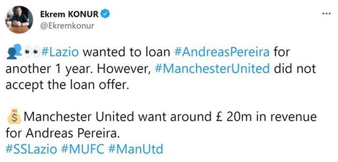Ekrem Konur provides update on the future of Man United's Andreas Pereira