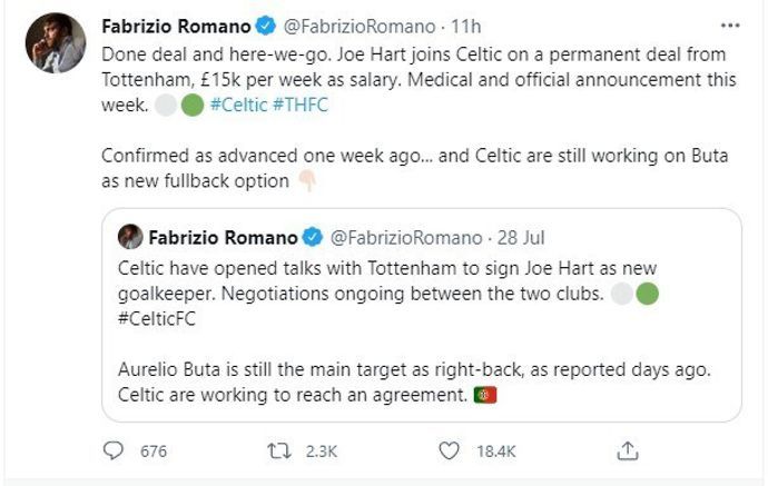 Fabrizio Romano delivers Joe Hart update