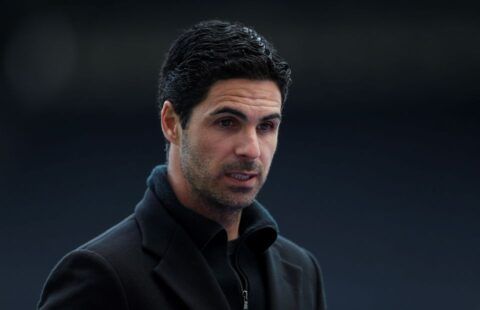 Arsenal manager Mikel Arteta looking at the floor