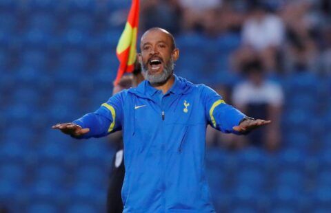 Tottenham manager Nuno Espirito Santo looking animated