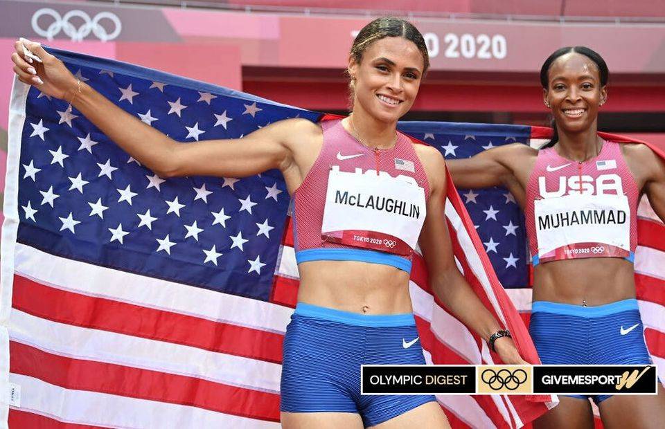 Sydney McLaughlin celebrates winning Olympic 400m hurdles gold