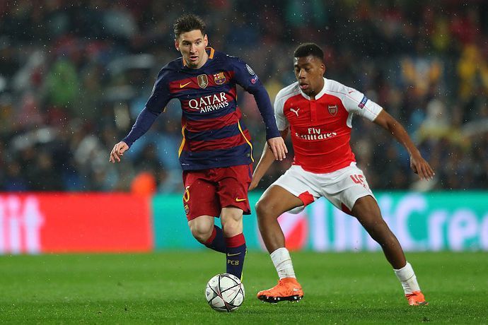 Lionel Messi in action against Arsenal