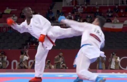 Iran's Sajad Ganjzadeh wins karate gold at the Olympic Games after being knocked out by Saudi Arabia's Tareg Hamedi.